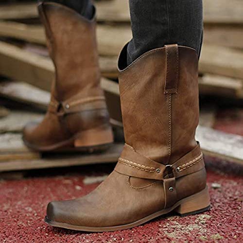 MWbetsy Męskie buty Western Cowboy, styl vintage, kwadratowe